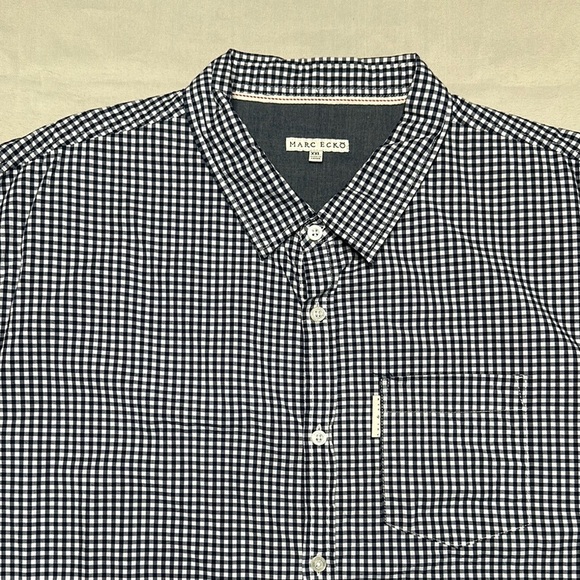 Marc Ekco Navy and White Gingham Button Down Shirt - Picture 3 of 11